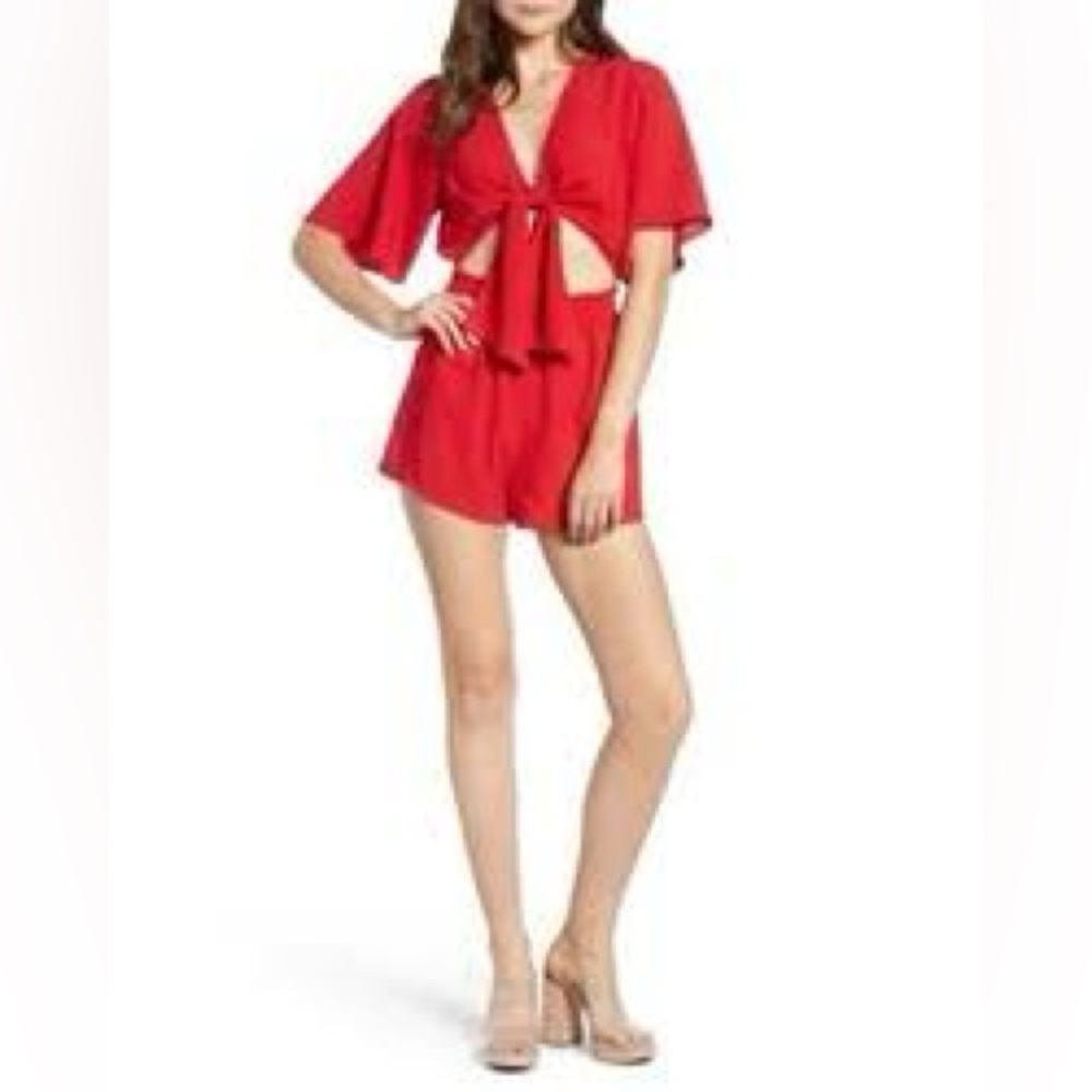 Socialite Tie-Front Red Romper